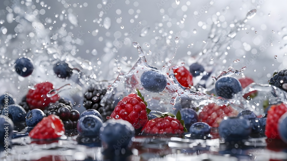 Fresh Berries Splashing in Water - High-Speed Photography Capturing Vibrant Blueberries, Raspberries, and Blackberries in Motion Fresh Berries Splashing in Water - High-Speed Photography Capturing Vibrant Blueberries, Raspberries, and Blackberries in Motion