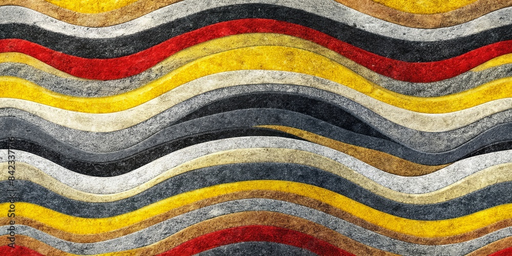 A colorful rug with a wave pattern