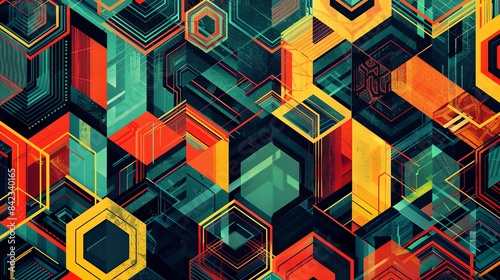 Abstract geometric background with colorful hexagons. Great for use as a wallpaper or background for any project. photo