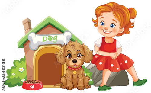 A girl and her dog outside