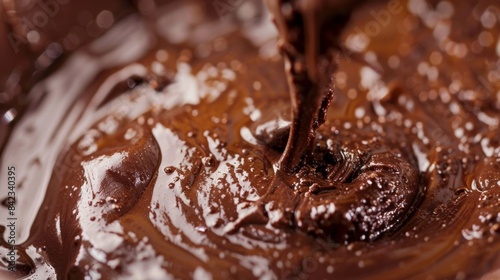 Rich and decadent melted chocolate being poured. photo