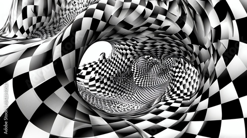 Black and white checkered tunnel. Checkered surrealism.