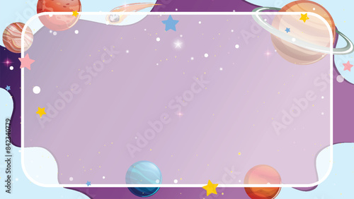 Planets and stars in a purple sky
