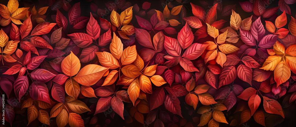 Vibrant Autumn Leaves Pattern in Shades of Red, Orange, and Yellow Vibrant Autumn Leaves Pattern in Shades of Red, Orange, and Yellow