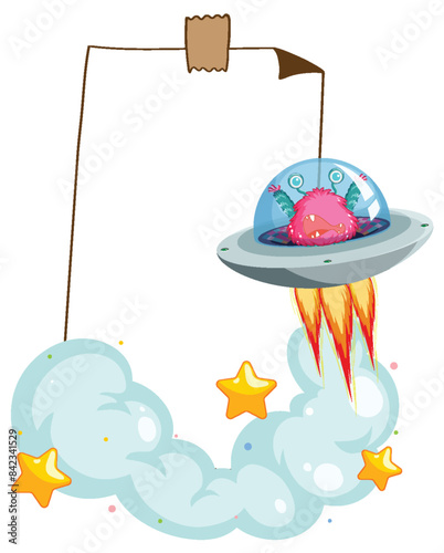 Cute alien in a flying saucer