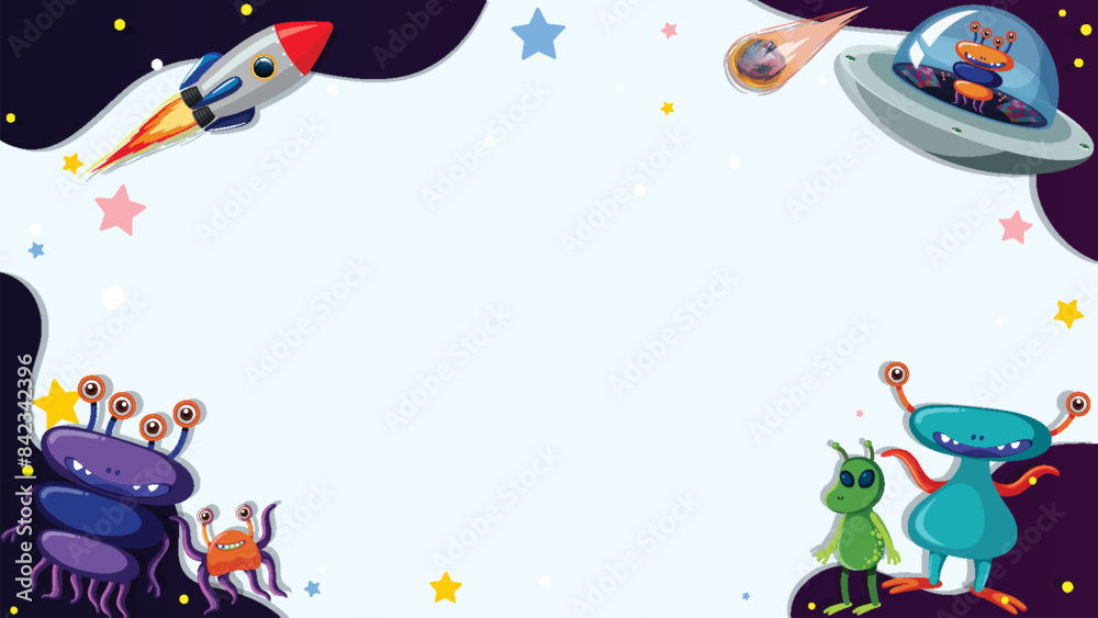 Aliens and spaceship in a fun space scene Aliens and spaceship in a fun space scene