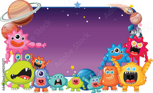 Cute aliens with planets in the background
