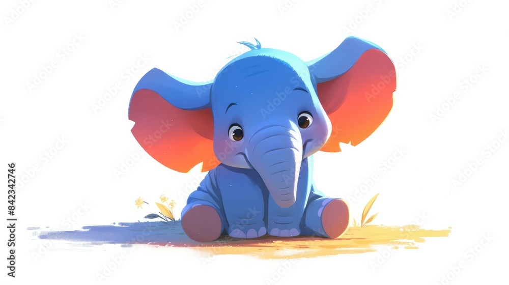 Obraz premium 2d illustration of a cute elephant depicted in colorful caricature on a white background