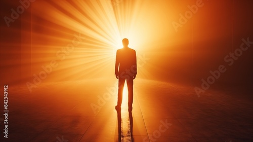 The silhouette of a person against a radiant backdrop of sunlight, illustrating new beginnings or success
