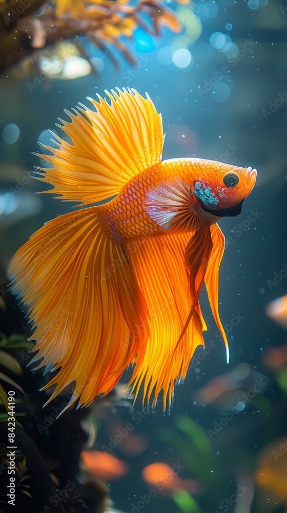 Graceful Betta Fish with Vibrant Fins Underwater