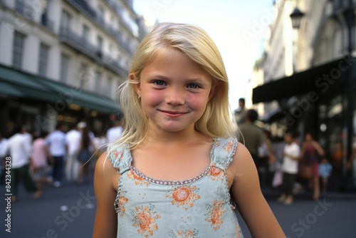 Wallpaper Mural A young blonde girl is smiling in front of a building Torontodigital.ca