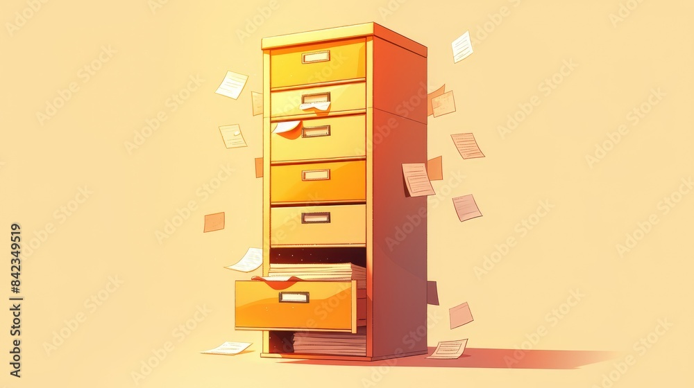 Illustration of a sleek and modern hand drawn file cabinet design in 2d format perfect for any project isolated for easy use
