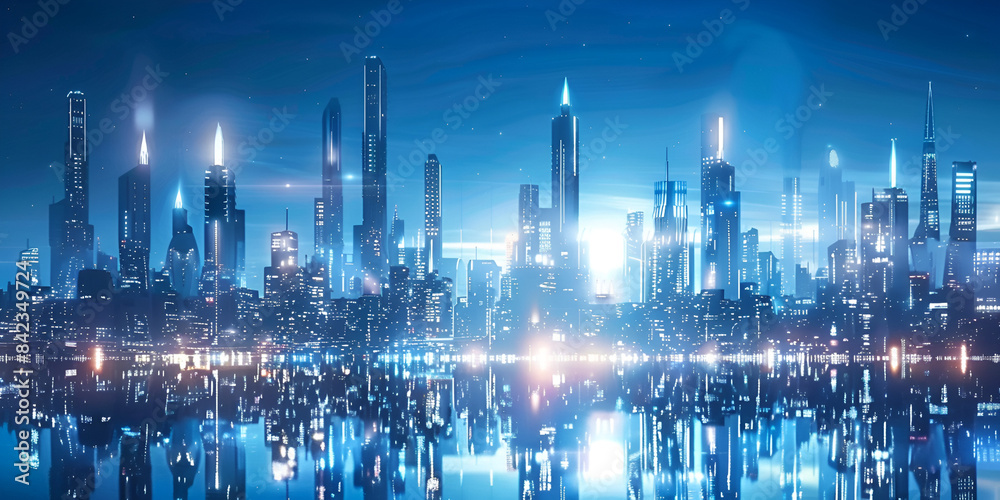 Bright and Sleek Futuristic Cityscape
Illuminated Urban Skyline at Night