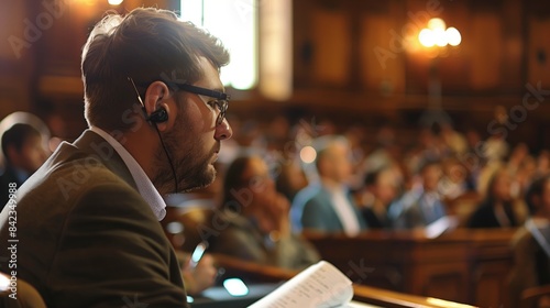 A journalist covers a trial, taking meticulous notes on arguments from both the defense and prosecution.