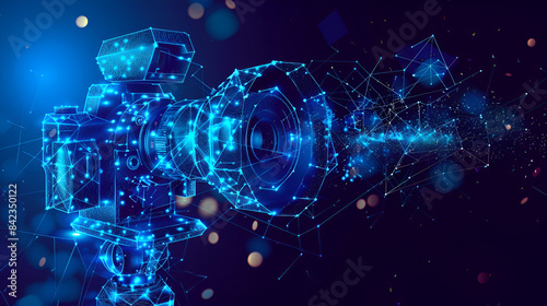 Wallpaper Mural Polygonal Movie Camera Video concept Vector illustration cinema mesh spheres from flying debris Torontodigital.ca