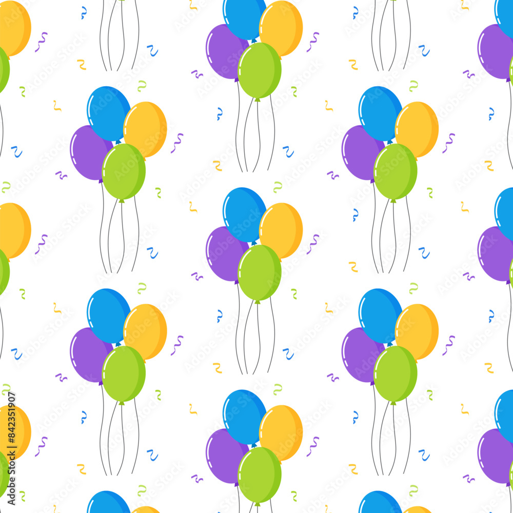 Cute balloon flying with string rope and confetti pattern background printable illustration Cute balloon flying with string rope and confetti pattern background printable illustration