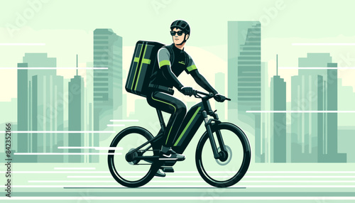 Concept of the image of a Uber Eats delivery man .
Vector illustration.