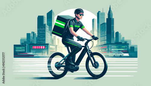 Concept of the image of a Uber Eats delivery man .
Vector illustration.