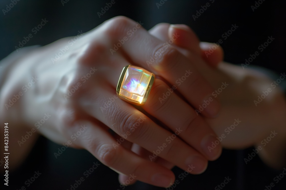 ring with holographic stone ring with holographic stone