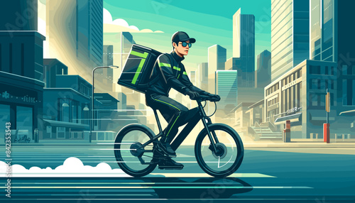 Concept of the image of a Uber Eats delivery man .
Vector illustration.