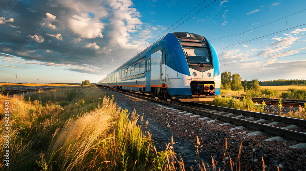 Profile of modern train in a landscape Profile of modern train in a landscape