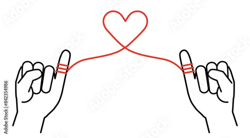 カップル（恋人同士）の小指につながれた赤い糸