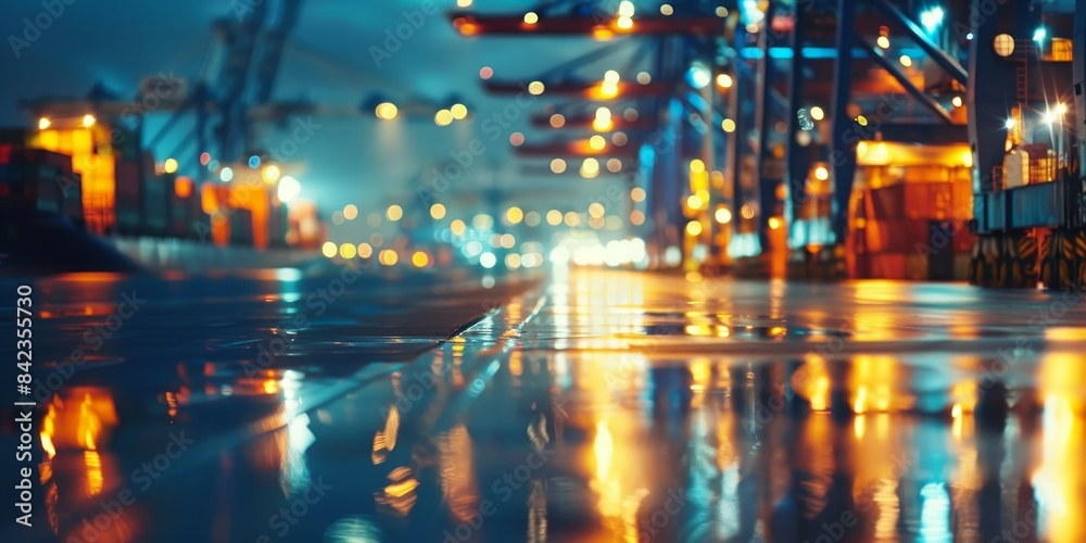 Obraz premium City lights reflecting off wet pavement at night