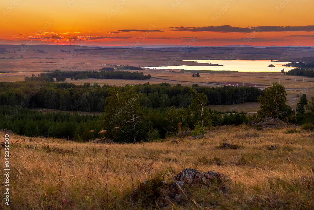 beautiful landscape on the Irandyk ridge in the Southern Urals at sunset on a summer evening beautiful landscape on the Irandyk ridge in the Southern Urals at sunset on a summer evening