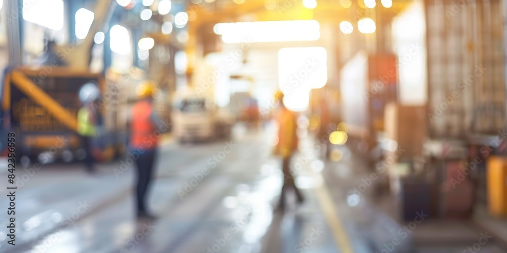 Fototapeta premium Blurred image of a factory with workers