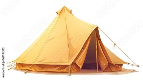 A lifelike brown 2d cartoon tent set against a white backdrop © AkuAku