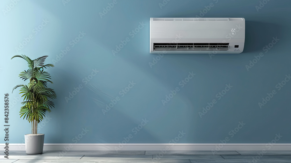 Obraz premium Modern air conditioner on blue wall in living room 