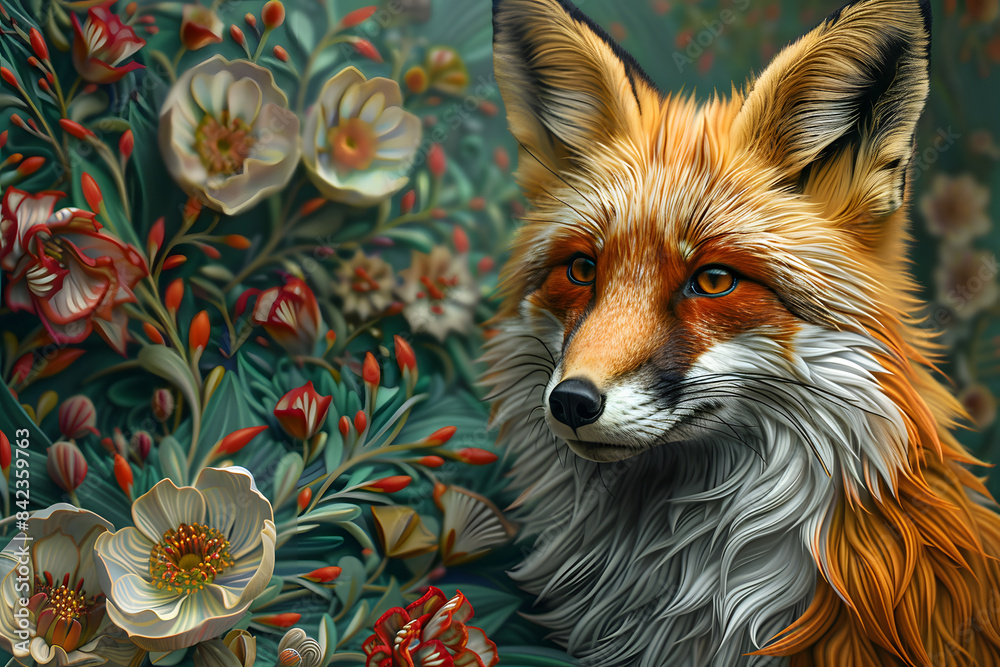 Beautiful Fox Colorful Illustration. Intricate Details, Children's Book Illustration Style. Created with Generative AI Beautiful Fox Colorful Illustration. Intricate Details, Children's Book Illustration Style. Created with Generative AI