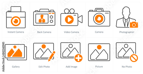 A set of 10 photography icons as instant camera, back camera, video camera
