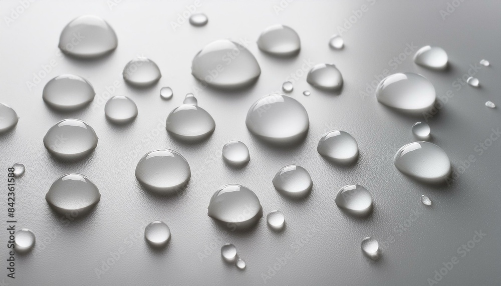 Close-up of water drops in minimal style on white background. Close-up of water drops in minimal style on white background.