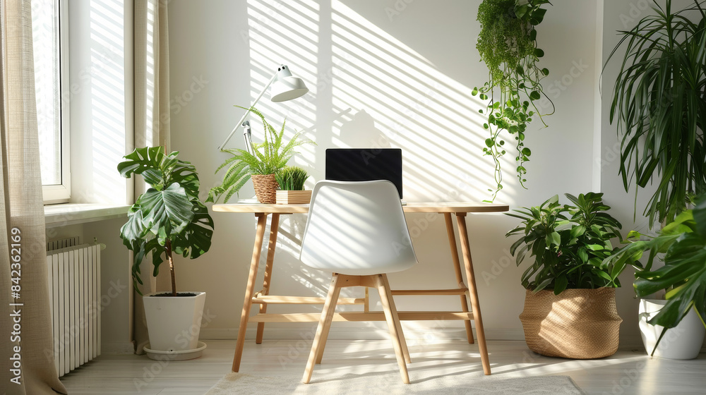 minimalist Home office interior Workplace tropical pot plant. Contemporary minimal Home office Atmosphere with Stylish Furniture and Natural plant tropical minimalist Home office interior Workplace tropical pot plant. Contemporary minimal Home office Atmosphere with Stylish Furniture and Natural plant tropical