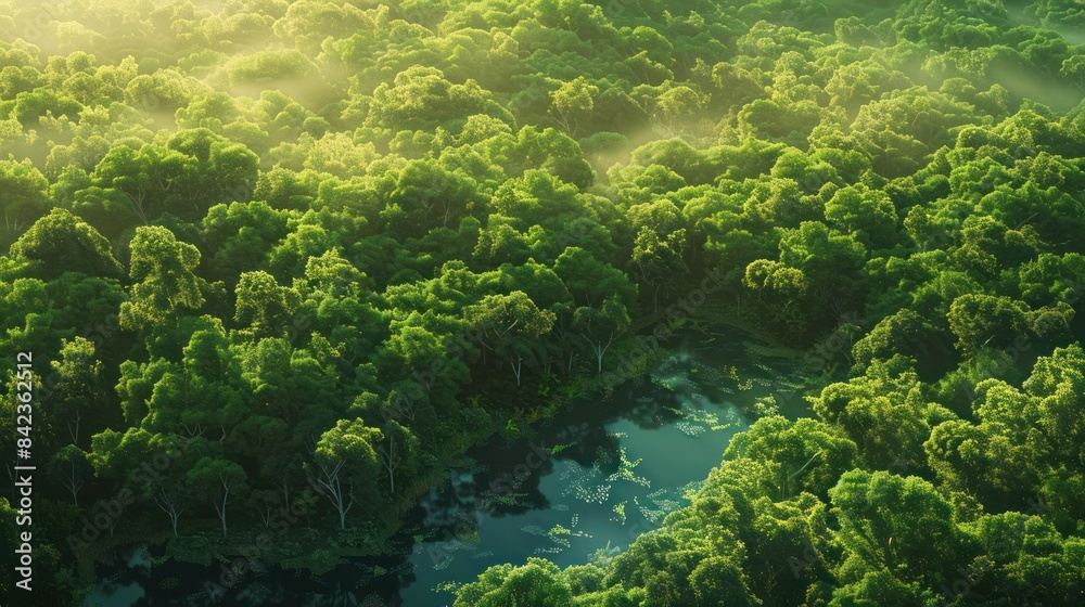 Dense tropical rainforest, seen aerially from above. Dense tropical rainforest, seen aerially from above.
