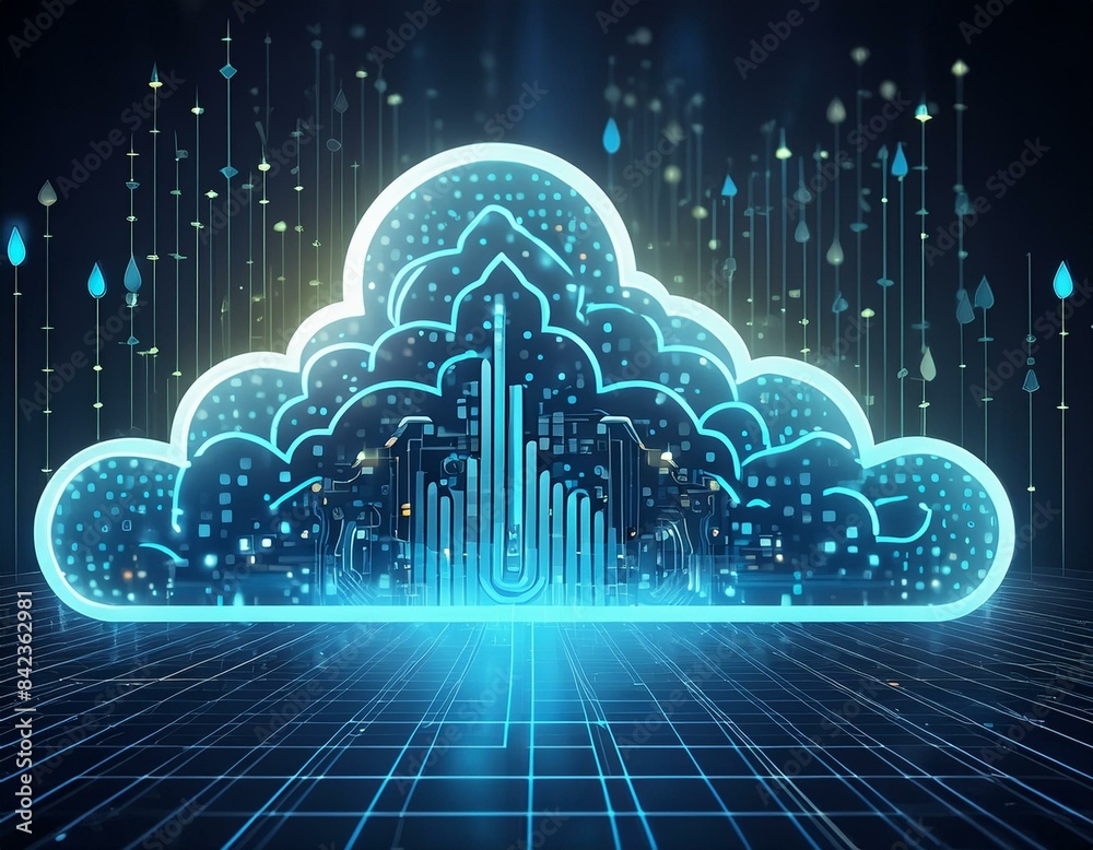 Cloud interface that shows data uploading to the internet.