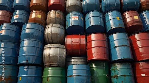 Barrels stock chemical products The metal barrels are blue.generative.ai