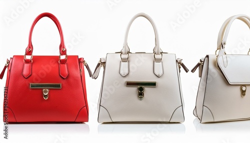 Obraz na płótnie bag and bags set collection of stylish women handbag purse, red and white leather, different colors and style, luxury elegant ladies hand bags isolated on white png transparent background w salonie