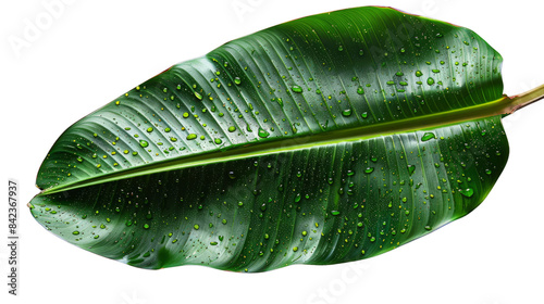 Leaf with water drops isolated on transparent background.