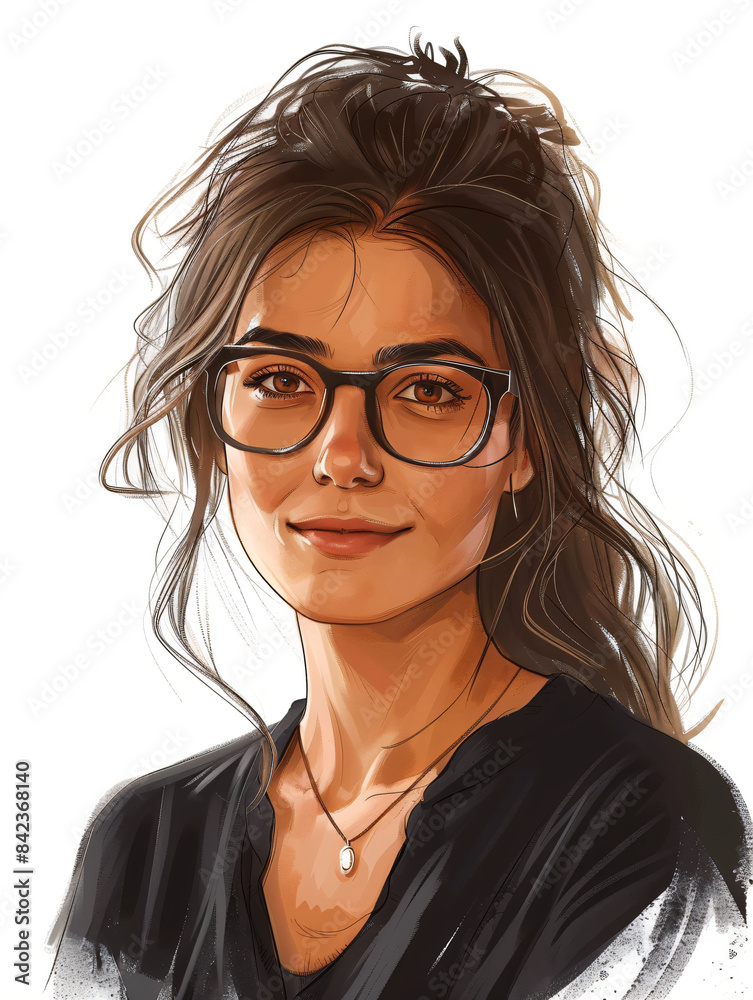 Obraz premium Portrait of a young woman with glasses and casual hairstyle. Great for fashion, lifestyle blogs, and professional profiles