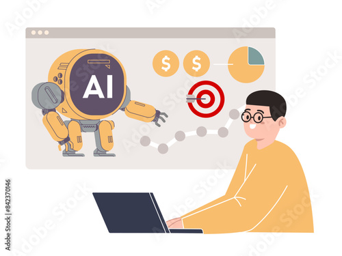 AI powered marketing tools automated bot analytics software sales financial application in laptop