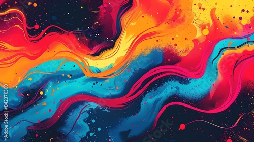 Abstract colorful liquid paint background with vibrant colors.