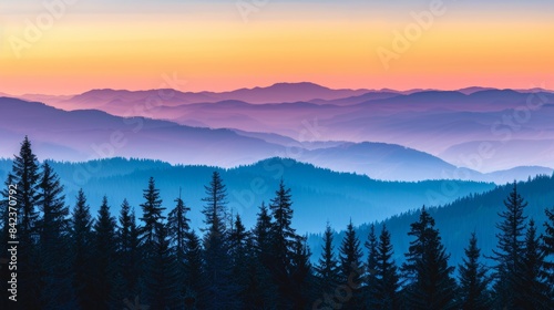 Silhouette of Mountains at Dusk 