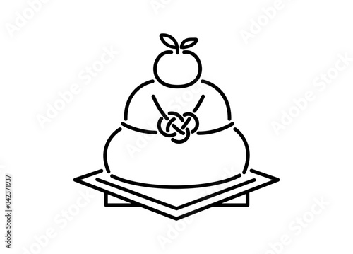 シンプルでかわいい鏡餅のイラスト（白黒）A simple and cute illustration of "Kagami-mochi" (Japanese New Year's decoration) (black and white)