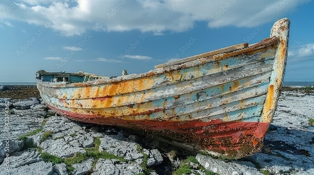 Famous shipwreck boat at Inisheer Aran Islands Ireland summer day Famous shipwreck boat at Inisheer Aran Islands Ireland summer day