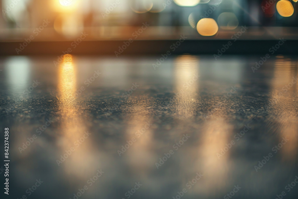 Closeup of a dark greyish elegant table with a soft defocused background with bokeh