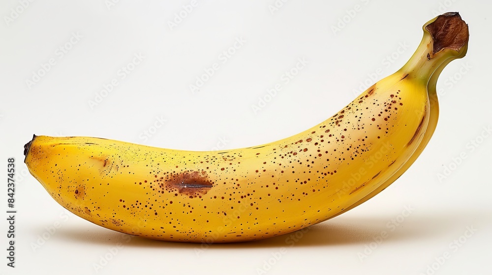 Close-up of a perfectly ripe yellow banana, showcasing its vibrant color and smooth texture, isolated on a white background, studio lighting Close-up of a perfectly ripe yellow banana, showcasing its vibrant color and smooth texture, isolated on a white background, studio lighting