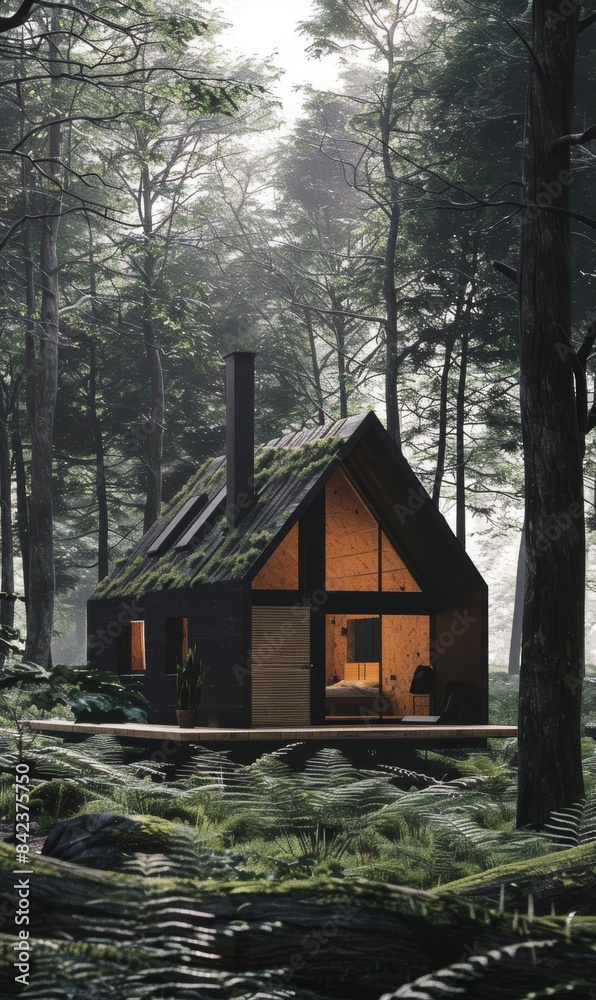 A minimalist tiny house nestled in a serene forest setting, offering a cozy retreat amidst nature's beauty. A minimalist tiny house nestled in a serene forest setting, offering a cozy retreat amidst nature's beauty.