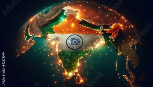 Blue globe with the Indian flag on a stand